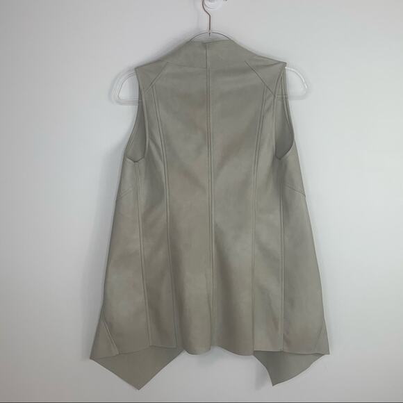 Bar III Open Front Long Vest Coverup Faux Leather Stone Zip Pockets M - Picture 3 of 6